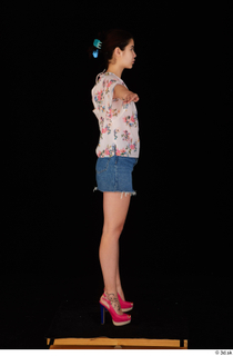  Lady Dee blossom top blue jeans skirt pink high heels standing t poses whole body 0007.jpg